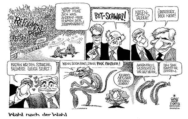  Oliver Schopf, politischer Karikaturist aus Österreich, politische Karikaturen, Illustrationen Cartoon Archiv politische Karikatur Österreich: NATIONALRATSWAHL 2013 ANALYSE REFORMEN FAYMANN SPINDELEGGER HEINZ FISCHER ERWIN PROELL NEOS PINK PANTHER WUERSCHTL


 


