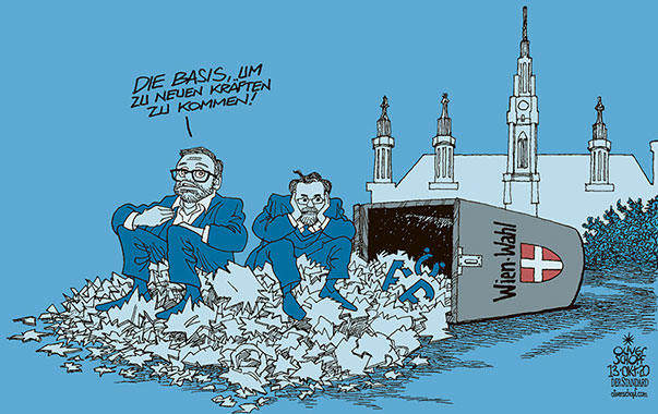  Oliver Schopf, politischer Karikaturist aus Österreich, politische Karikaturen, Illustrationen Archiv politische Karikatur Österreich:   Wien Wahl  
 2020:  WIEN GEMEINDERATSWAHLEN FPÖ ABSTURZ SCHERBENHAUFEN SITZEN HERBERT KICKL NORBERT HOFER RATHAUS WAHLURNE

