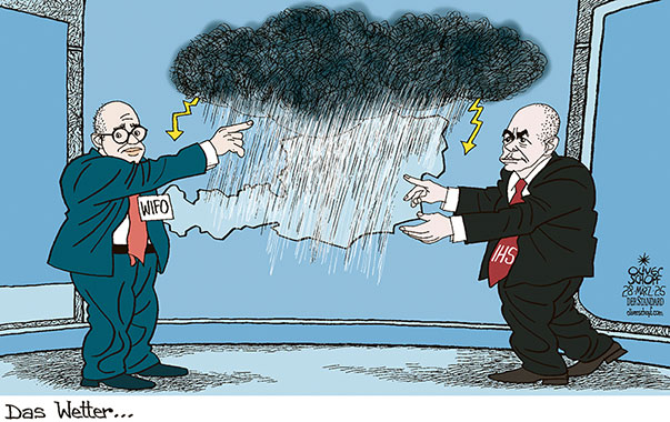 Oliver Schopf, politischer Karikaturist aus Österreich, politische Karikaturen aus Österreich, Karikatur Cartoon Illustrationen Politik Politiker Österreich @oliverschopf.bsky.social 2025: WIRTSCHAFT REZESSION PROGNOSE WIFO IHS GABRIEL FELBERMAYR HOLGER BONIN WETTER WETTERBERICHT REGEN 

















