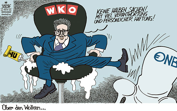 Oliver Schopf, politischer Karikaturist aus Österreich, politische Karikaturen aus Österreich, Karikatur Cartoon Illustrationen Politik Politiker Österreich Cartoon Movement, @oliverschopf.bsky.social 2025: WKO WIRTSCHAFTSKAMMER PRÄSIDENT HARALD MAHRER RÜCKTRITT OeNB ÖSTERREICHISCHE NATIONALBANK GENERALRAT GEHALT VERDIENST DISKUSSION PERSÖNLICHE HAFTUNG SESSELKLEBER 


































