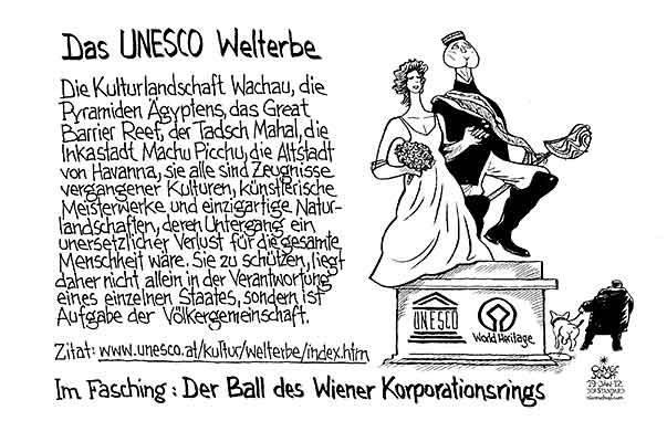  Oliver Schopf, politischer Karikaturist aus Österreich, politische Karikaturen, Illustrationen Archiv politische Karikatur Österreich: Kunst und Kultur 
2012 UNESCO WELTERBE WKR BALL FASCHING DENKMAL WALZER 