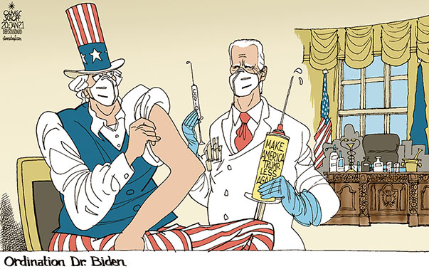  Oliver Schopf, politischer Karikaturist aus Österreich, politische Karikaturen, Illustrationen Archiv politische Karikatur Welt USA Präsident Joe Biden 2021
USA JOE BIDEN PRÄSIDENT ARZT CORONAVIRUS KRISE SARS-CoV-2 COVID-19 IMPFEN UNCLE SAM ORDINATION OVAL OFFICE WHITE HOUSE TRUMP IMPFSTOFF    
  
