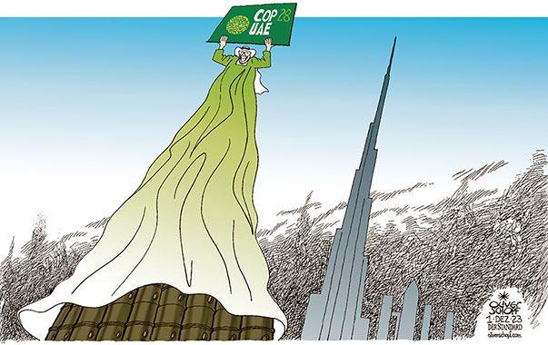 Oliver Schopf, politischer Karikaturist aus Österreich, politische Karikaturen aus Österreich, Karikatur Cartoon Illustrationen Politik Politiker international 2023: COP 28 UN KLIMAKONFERENZ VEREINIGTE ARABISCHE EMIRATE UAE DUBAI SULTAN SCHEICH ÖL ÖLFÄSSER FOSSILE BRENNSTOFFE BURJ KHALIFA 

































 

 







