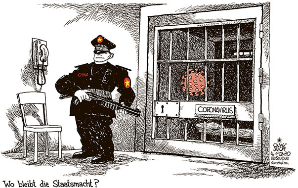  Oliver Schopf, politischer Karikaturist aus Österreich, politische Karikaturen, Illustrationen Archiv politische Karikatur Welt Coronaviruskrise 2020: CHINA CORONAVIRUS SICHERHEIT POLIZEI STAATSMACHT HAFT GEFÄNGNIS ZELLE WÄRTER    




