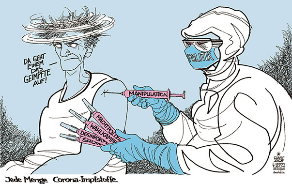  Oliver Schopf, politischer Karikaturist aus Österreich, politische Karikaturen, Illustrationen Archiv politische Karikatur Welt Coronaviruskrise 2020: CORONAVIRUS KRISE POLITIK IMPFSTOFF PATIENT IMPFEN MANIPULATION WAHLKAMPF DESINFORMATION MACHTPOLITIK SHOW ENTERTAINMENT 





