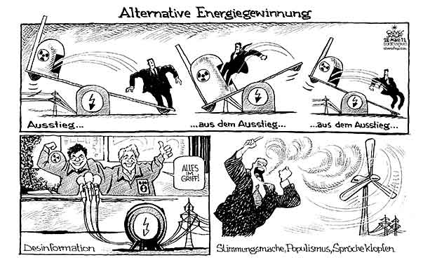  Oliver Schopf, politischer Karikaturist aus Österreich, politische Karikaturen, Illustrationen Archiv politische Karikatur Welt forschung und technik 
2011  japan atomenergie alternative energie atom austieg desinformation windenergie, populismus fukushima





