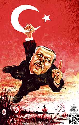  Oliver Schopf, politischer Karikaturist aus Österreich, politische Karikaturen, Illustrationen Archiv politische Karikatur Welt 2013 TUERKEI RECEP TAYYIP ERDOGAN HALBMOND FLAGGE FAHNE KORRUPTION SUMPF EURO DOLLAR TUERKISCHE LIRA HAENGEN BAUMELN HALTEN KLAMMERN  
