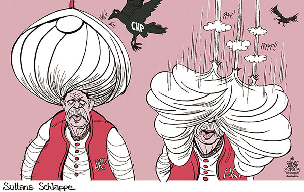 Oliver Schopf, politischer Karikaturist aus Österreich, politische Karikaturen aus Österreich, Karikatur Cartoon Illustrationen Politik Politiker international 2024: TÜRKEI RECEP TAYYIP ERDOĞAN KOMMUNALWAHLEN CHP GEWINNER SIEGER ISTANBUL SULTAN TURBAN RABE BALLON LUFT RAUS 



































 

 







