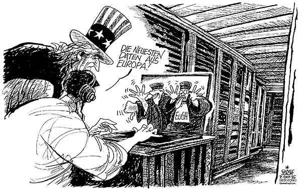  Oliver Schopf, politischer Karikaturist aus Österreich, politische Karikaturen, Illustrationen Archiv politische Karikatur digitale Welt 
  2015 USA EU DATEN SPEICHERN EUGH FACEBOOK MAX SCHREMS SAFE HARBOR RICHTER SERVER UNCLE SAM     

