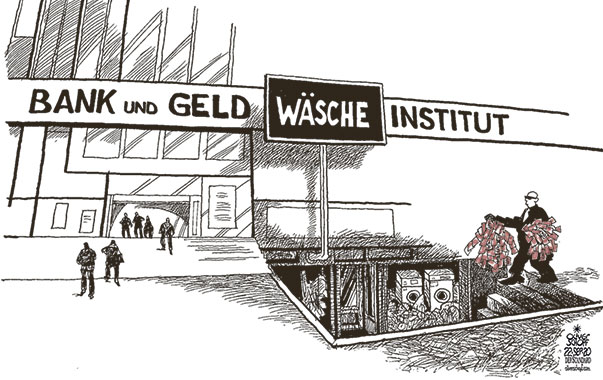  Oliver Schopf, politischer Karikaturist aus Österreich, politische Karikaturen, Illustrationen Archiv politische Karikatur Welt Steueroasen und Briefkastenparadiese 2020 FINCEN FILES BANKEN GELDWÄSCHE STEUERBETRUG MAFIA KORRUPTION SCHWARZGELD SCHMUTZIGES GELD 
