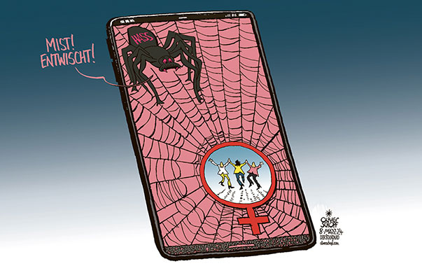 Oliver Schopf, politischer Karikaturist aus Österreich, politische Karikaturen aus Österreich, Karikatur Cartoon Illustrationen Politik Politiker international 2024: INTERNATIONALER FRAUENTAG 8. MÄRZ HASS IM NETZ HANDY SPINNE FLUCHT ENTWISCHEN 



































 

 







