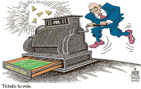Oliver Schopf, politischer Karikaturist aus Österreich, politische Karikaturen aus Österreich, Karikatur Cartoon Illustrationen Politik Politiker international @oliverschopf.bsky.social 2026: FUSSBALL WM USA MEXIKO KANADA GIANNI INFANTINO FIFA TICKETS ÜBERHÖHTE PREISE ALTE REGISTRIERKASSE DIE KASSE KLINGELT GIER TICKETS TO RIDE BEATLES 



