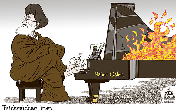 Oliver Schopf, politischer Karikaturist aus Österreich, politische Karikaturen aus Österreich, Karikatur Cartoon Illustrationen Politik Politiker international 2023: NAHER OSTEN ISRAEL PALÄSTINA HAMAS GAZA ANGRIFF BRAND BRANDHERD IRAN MULLAH KHAMENEI  KLAVIER FLÜGEL FINGER IM SPIEL TRICKREICH TRICKY



























 

 







