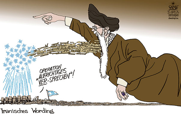 Oliver Schopf, politischer Karikaturist aus Österreich, politische Karikaturen aus Österreich, Karikatur Cartoon Illustrationen Politik Politiker international 2024: NAHER OSTEN IRAN ISRAEL ANGRIFF RAKETEN DROHNEN OPERATION AUFRICHTIGES VERSPRECHEN MULLAH CHAMENEI KHAMENEI SPRECHEN WORTE SPRACHE WORDING IRON DOME ABWEHR 



































 

 







