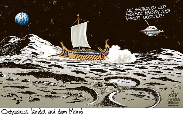 Oliver Schopf, politischer Karikaturist aus Österreich, politische Karikaturen aus Österreich, Karikatur Cartoon Illustrationen Politik Politiker international 2024: MOND LANDUNG ODYSSEUS NOVA-C INTUITIVE MACHINES TEXAS ILIAS IRRFAHRTEN AUSSERIRDISCHE ALIENS ERDLING MONDOBERFLÄCHE



































 

 







