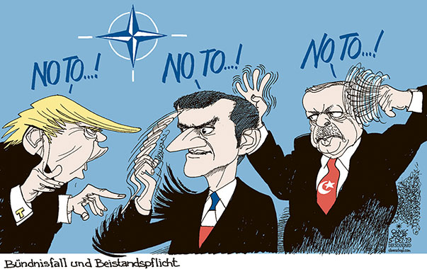  Oliver Schopf, politischer Karikaturist aus Österreich, politische Karikaturen, Illustrationen Archiv politische Karikatur Welt USA Europa
2019 NATO MACRON HIRNTOD TRUMP ERDOGAN BÜNDISFALL BEISTANDSPFLICHT STREIT KONFLIKT BESCHULDIGUNG     



