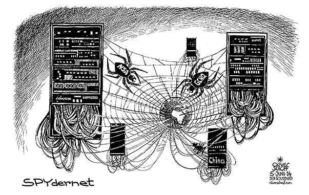  Oliver Schopf, politischer Karikaturist aus Österreich, politische Karikaturen, Illustrationen Archiv politische Karikatur Welt NSA Edward Snowden Geheimdienste USA 2014 NSA GCHQ CHINA USA INTELLIGENCE AGENCY SPYING SPIDER NET SERVER 


