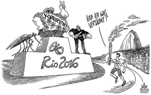  Oliver Schopf, politischer Karikaturist aus Österreich, politische Karikaturen, Illustrationen Archiv politische Karikatur Welt Sport 2016 BRASILIEN RIO 2016 OLYMPISCHE SPIELE GEWINNER SIEGER KORRUPTION ZIKA VIRUS GEWALT LÄUFER FACKEL FEUER 


Reformklausur
