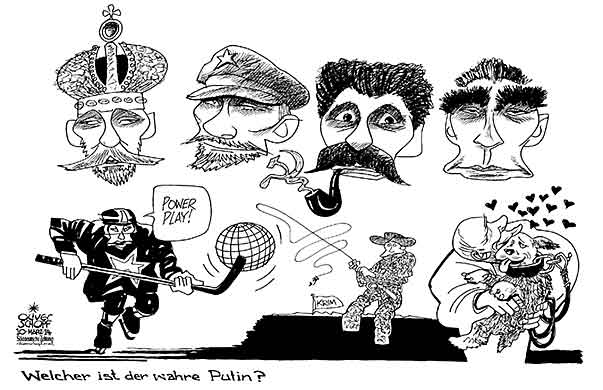Oliver Schopf, politischer Karikaturist aus Österreich, politische Karikaturen aus Österreich, Karikatur Cartoon Illustrationen Politik Politiker international 2014: RUSSLAND PUTIN MACHT KRIM ZAR NIKOLAUS II LENIN STALIN BRESCHNEW EISKOCKEY FISCHEN HUND
 