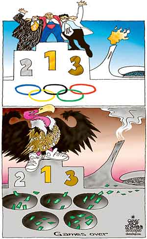  Oliver Schopf, politischer Karikaturist aus Österreich, politische Karikaturen, Illustrationen Archiv politische Karikatur Welt Sport  2014 RUSSLAND SOTSCHI OLYMPISCHE WINTERSPIELE PUTIN IOC ENDE GELD EURO DOLLAR PLEITE DEFIZIT GEIER 
Reformklausur