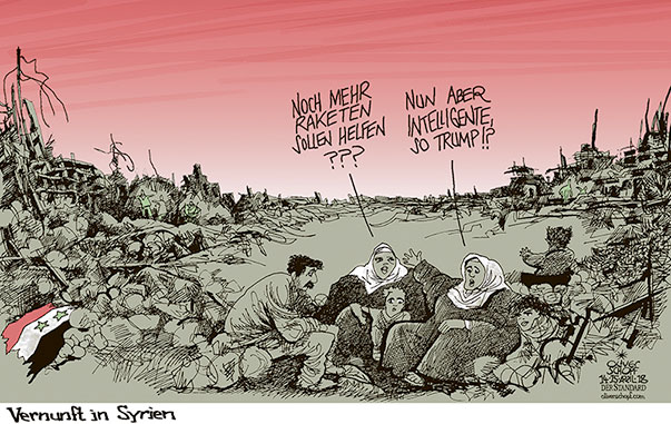  Oliver Schopf, politischer Karikaturist aus Österreich, politische Karikaturen, Illustrationen Archiv politische Karikatur Welt 2018 SYRIEN TRUMP TWEET SMART MISSILES RAKETEN VERNUNFT BÜRGERKRIEG MENSCHEN ZERSTÖRUNG BOMBARDIERUNG
  
