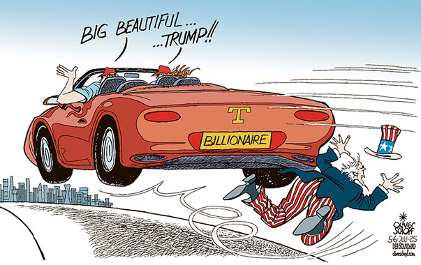 Oliver Schopf, politischer Karikaturist aus Österreich, politische Karikaturen aus Österreich, Karikatur Cartoon Illustrationen Politik Politiker international @oliverschopf.bsky.social 2025: USA TRUMP STEUERGESETZ BIG BEAUTIFUL BILL DIE REICHEN MILLIARDÄRE AUTO CABRIO UNCLE SAM DRÜBERFAHREN 
























