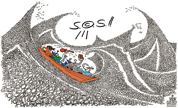 Oliver Schopf, editorial cartoons from Austria, cartoonist from Austria, Austrian illustrations, illustrator from Austria, editorial cartoon digital world  2019 COPYRIGHT INTERNET AUTHOR ORIGINATOR UPLOAD ARTISTS BOAT TSUNAMI STORM WAVES SOS DISTRESS  

  