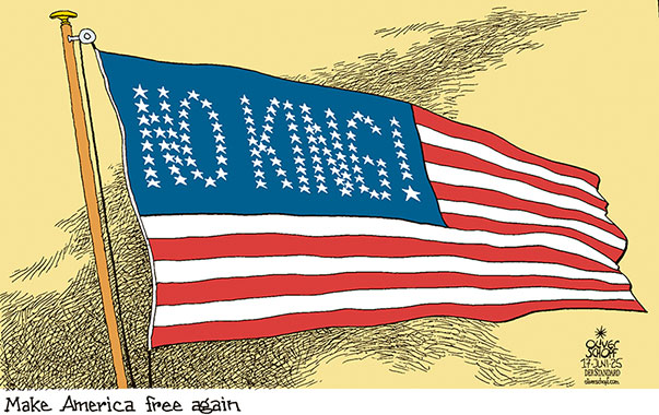 Oliver Schopf, politischer Karikaturist aus Österreich, politische Karikaturen aus Österreich, Karikatur Cartoon Illustrationen Politik Politiker international @oliverschopf.bsky.social 2025: USA TRUMP PROTESTE NO KING GEBURTSTAG WIDERSTAND FAHNE STARS AND STRIPES 























