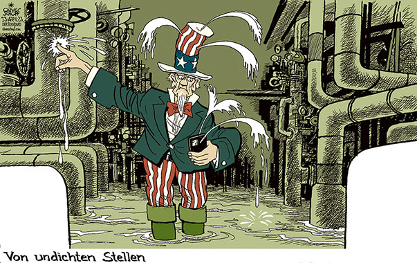 Oliver Schopf, politischer Karikaturist aus Österreich, politische Karikaturen aus Österreich, Karikatur Cartoon Illustrationen Politik Politiker international 2023: USA UNCLE SAM GEHEIMDIENSTE CIA PENTAGON LEAKS UNDICHTE STELLEN ROHRE ABDICHTEN INTERNET SMART PHONE DISCORD













 

 







