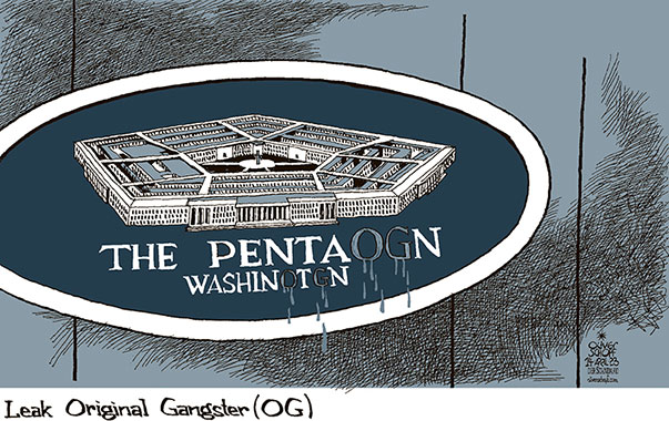 Oliver Schopf, editorial cartoons from Austria, cartoonist from Austria, Austrian illustrations, illustrator from Austria, editorial cartoon politics politician International, Cartoon Arts International, 2023: USA PENTAGON LOGO PAPERS LEAKS ORIGINAL GANGSTER OG JACK TEIXEIRA DISCORD LETTER
 
   
 

     
