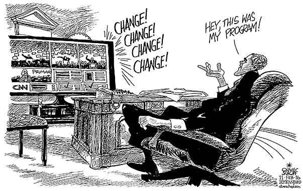 Oliver Schopf, editorial cartoons from Austria, cartoonist from Austria, Austrian illustrations, illustrator from Austria, editorial cartoon politics politician International, Cartoon Arts International, New York Times Syndicate, Cagle cartoon 2016 USA PRESIDENTIAL ELECTIONS PRIMARIES CAUCUS IOWA GOP DONALD TRUMP ELEFANT AIR   
