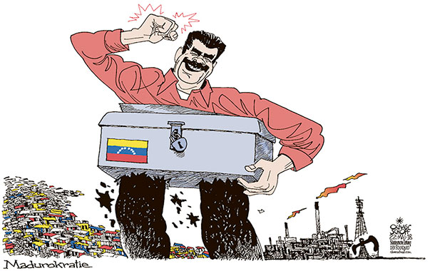  Oliver Schopf, politischer Karikaturist aus Österreich, politische Karikaturen, Illustrationen Archiv politische Karikatur Welt Südamerika 2018 VENEZUELA NICOLAS MADURO PRÄSIDENTENWAHLEN WAHLURNE DEMOKRATIE ZWEITE AMTSZEIT SIEGER CARACAS FAVELAS ERDÖL INDUSTRIE




