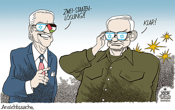 Oliver Schopf, politischer Karikaturist aus Österreich, politische Karikaturen aus Österreich, Karikatur Cartoon Illustrationen Politik Politiker international 2024: NAHER OSTEN GAZA KRIEG ISRAEL PALÄSTINA USA NETANJAHU JOE BIDEN ZWEISTAATENLÖSUNG BRILLE OPTIK ANSICHT ANSICHTSSACHE


































 

 







